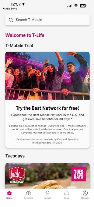 Screenshot of the T-Life app.