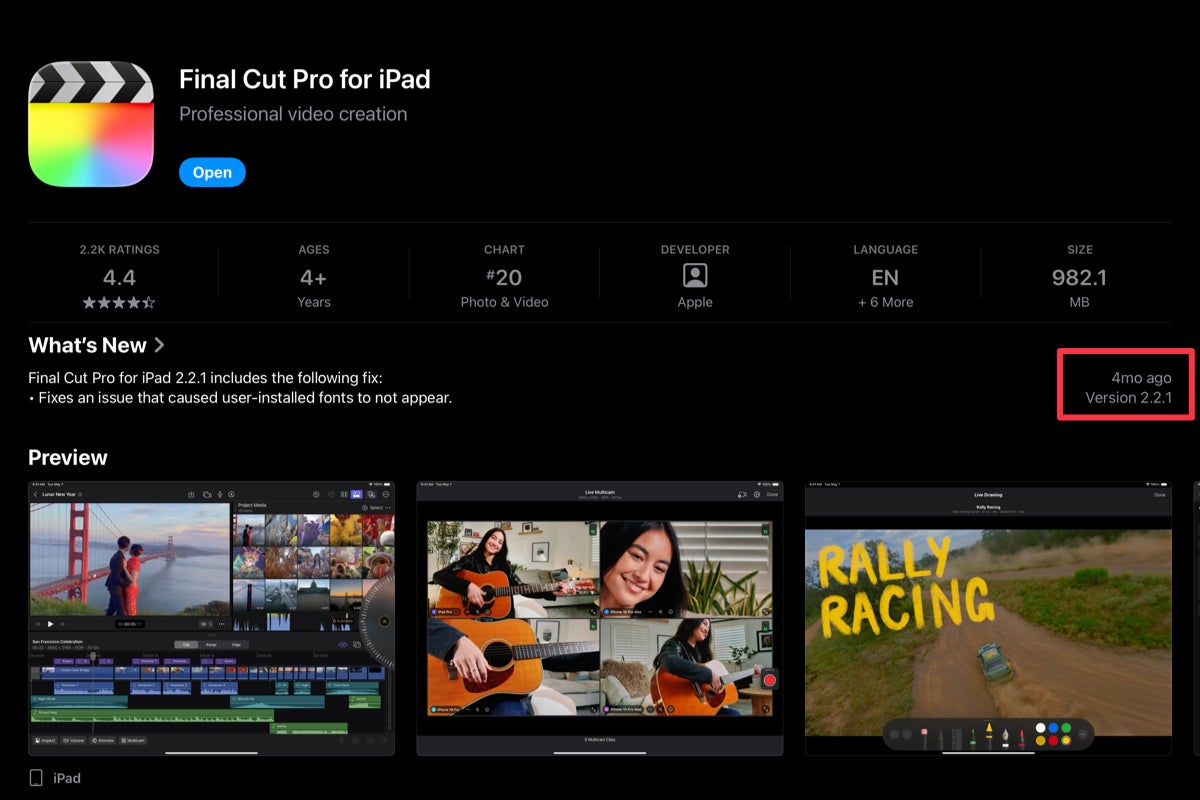 Final Cut Pro for iPad current version