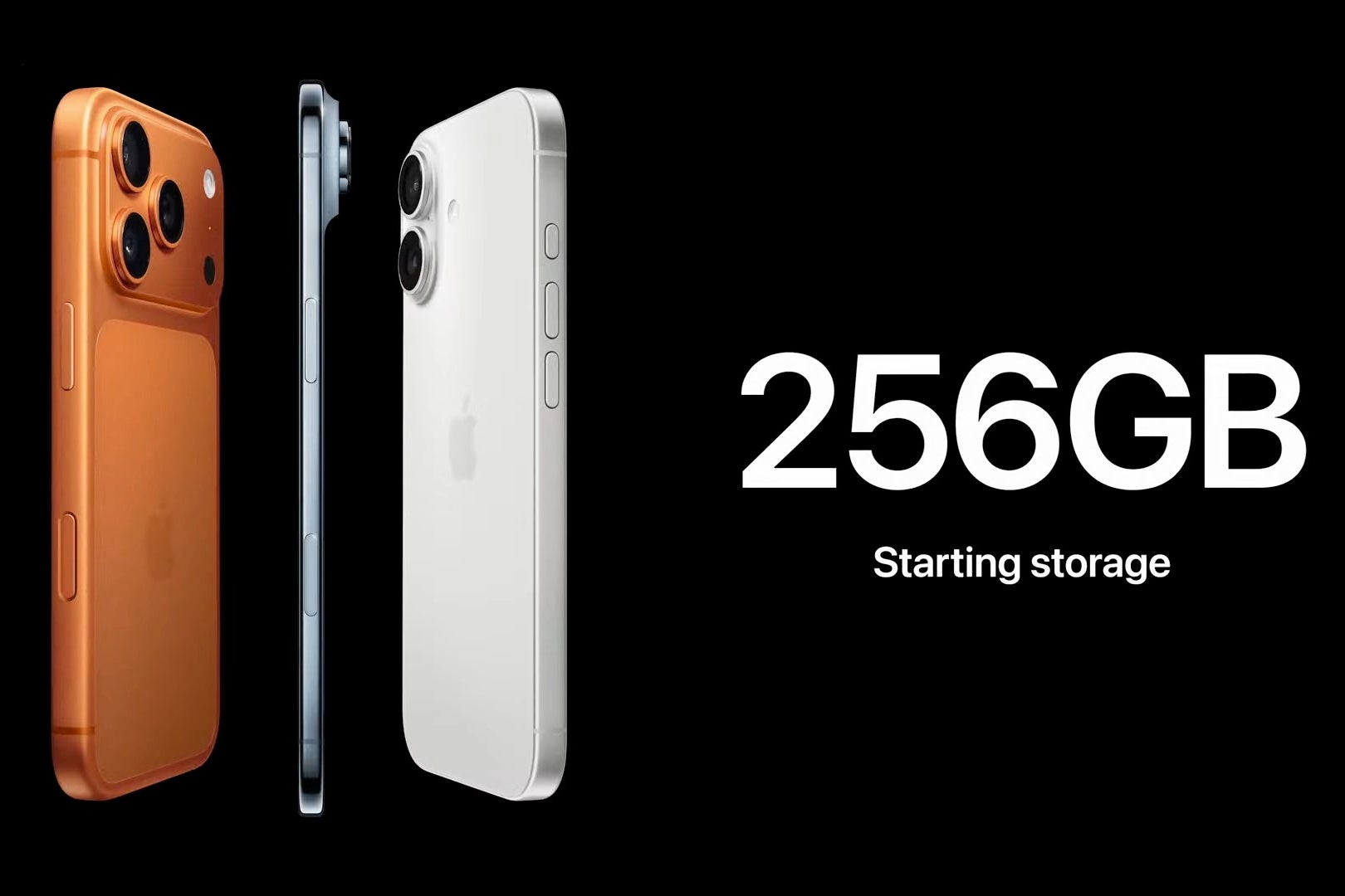 Apple slide confirming 256GB minimum storage on iPhones