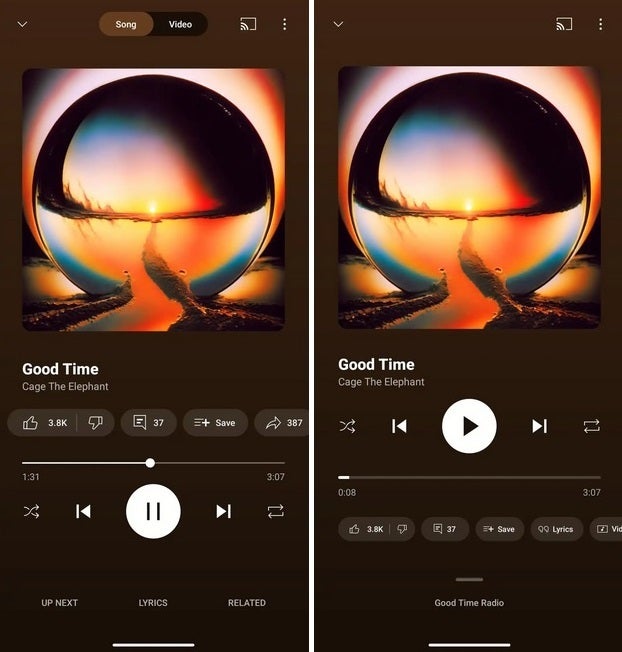 More screenshots of the revised YouTube Music UI.