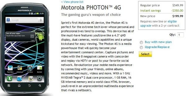 Sprint is now accepting orders for the Motorola PHOTON 4G online