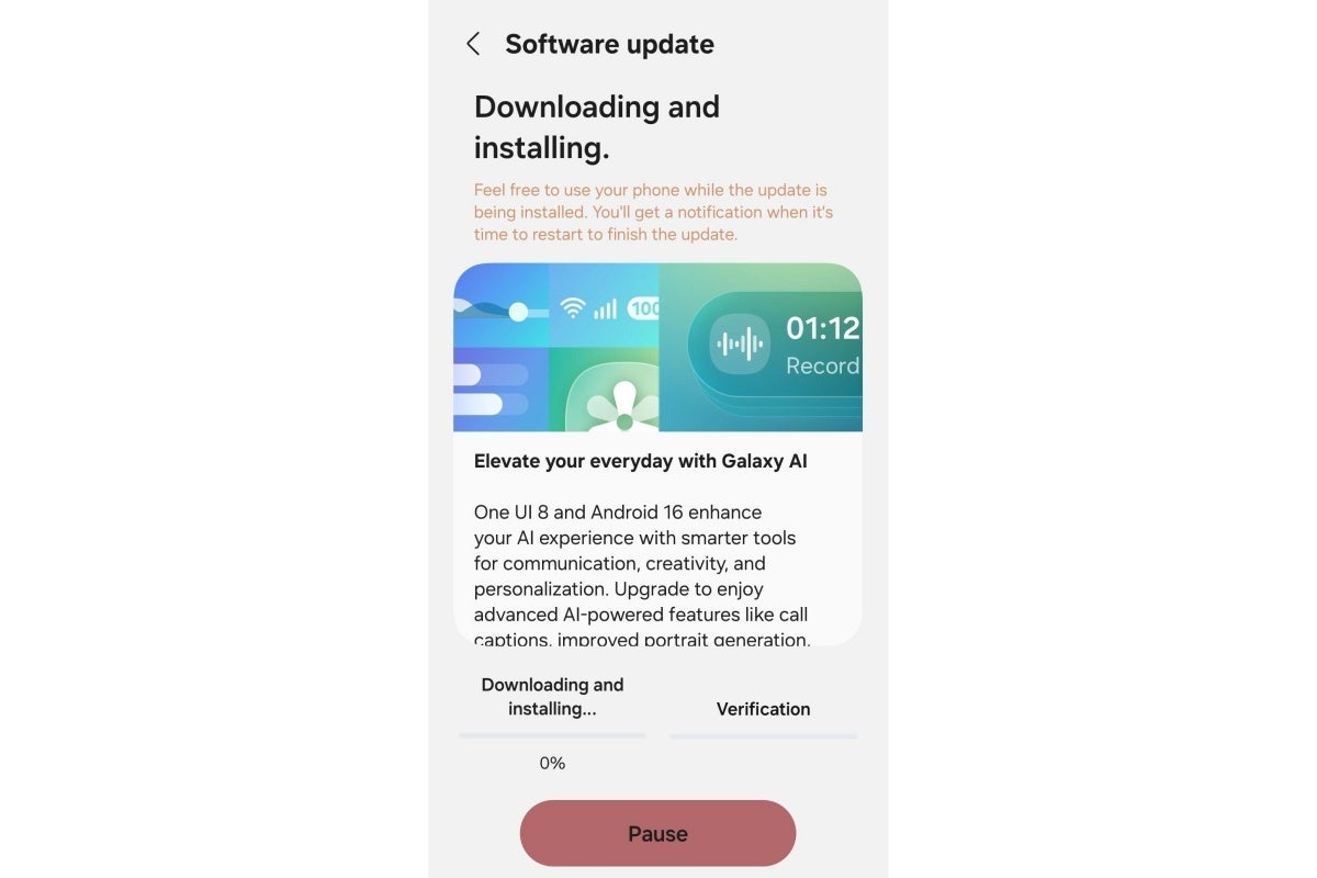 One UI 8 download screen on Galaxy S25