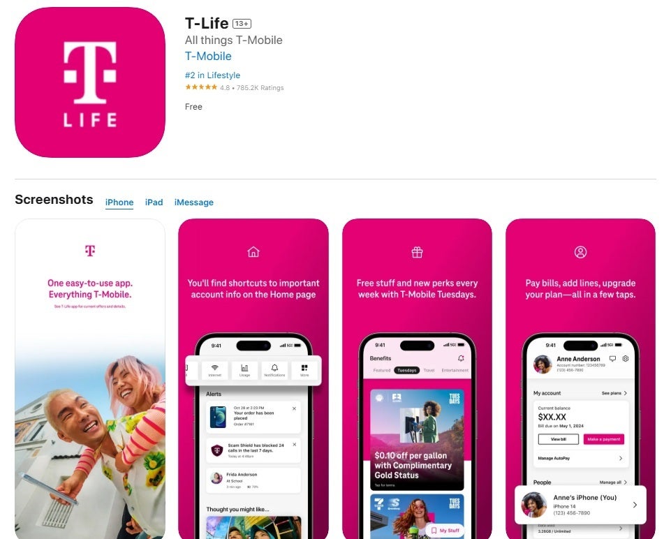 The T-Life App Store listing.
