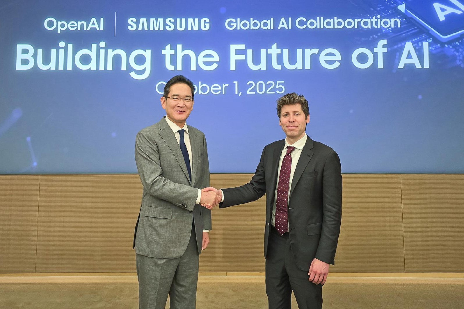 Image of Lee Jae-yong and Sam Altman shaking hands