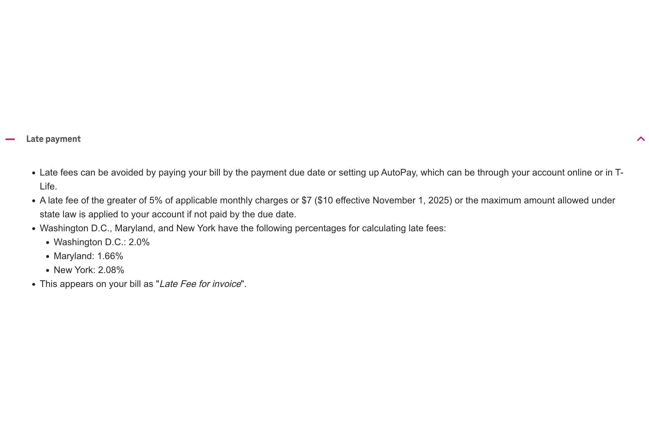 T-Mobile increases late fee