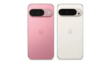 Image shows rear panels of two different Pixel 9 Pro XL models in dfferent colors.