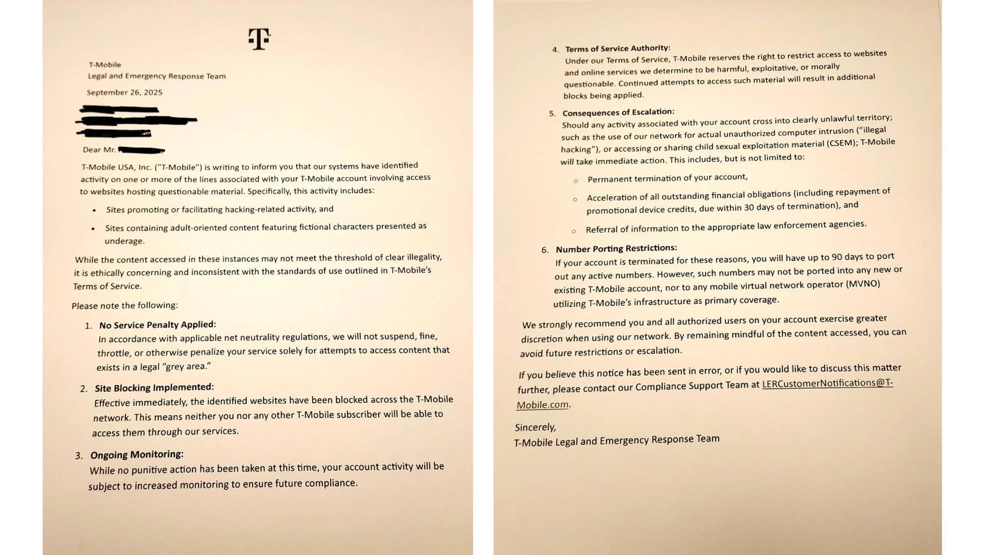 T-Mobile letter fake