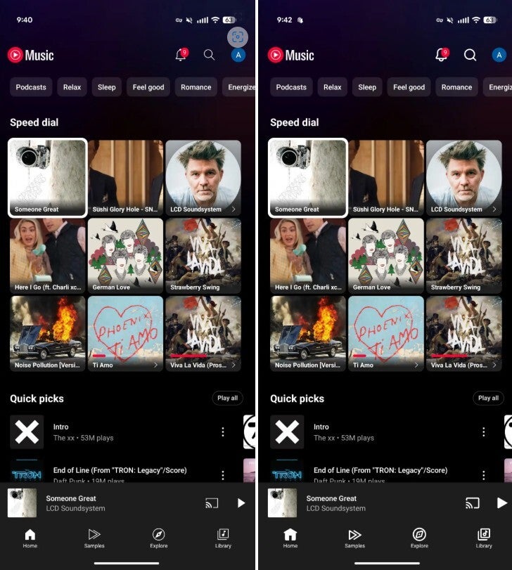 Screenshots showing the current and updated icons for YouTube Music.