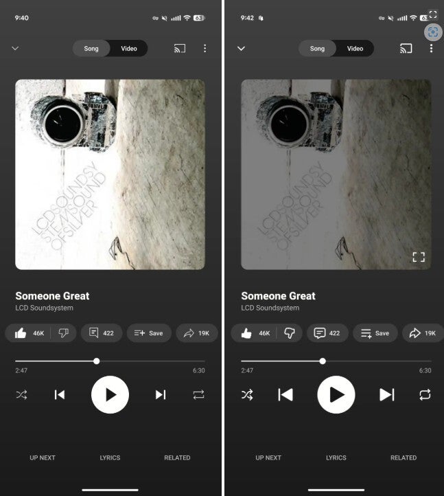 Screenshots showing the current and updated icons for YouTube Music.