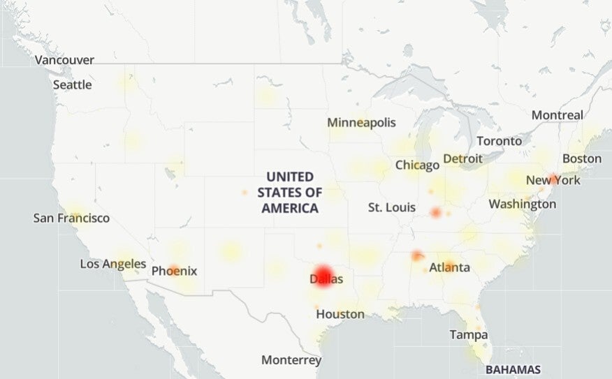 T-Mobile outage map. | Image credit-Downdetector - BREAKING NEWS: Some T-Mobile subscribers are dealing with an outage