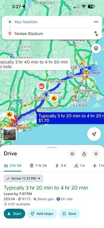 Screenshot customizing arrival time on Google Maps.