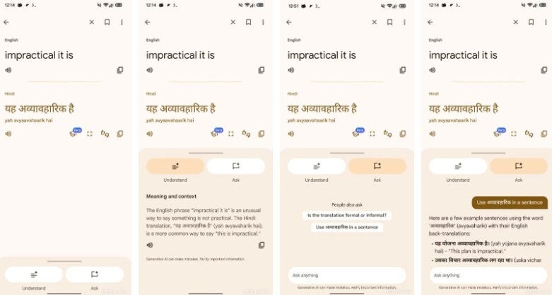 New buttons on Google Translate app appear on these screenshots.