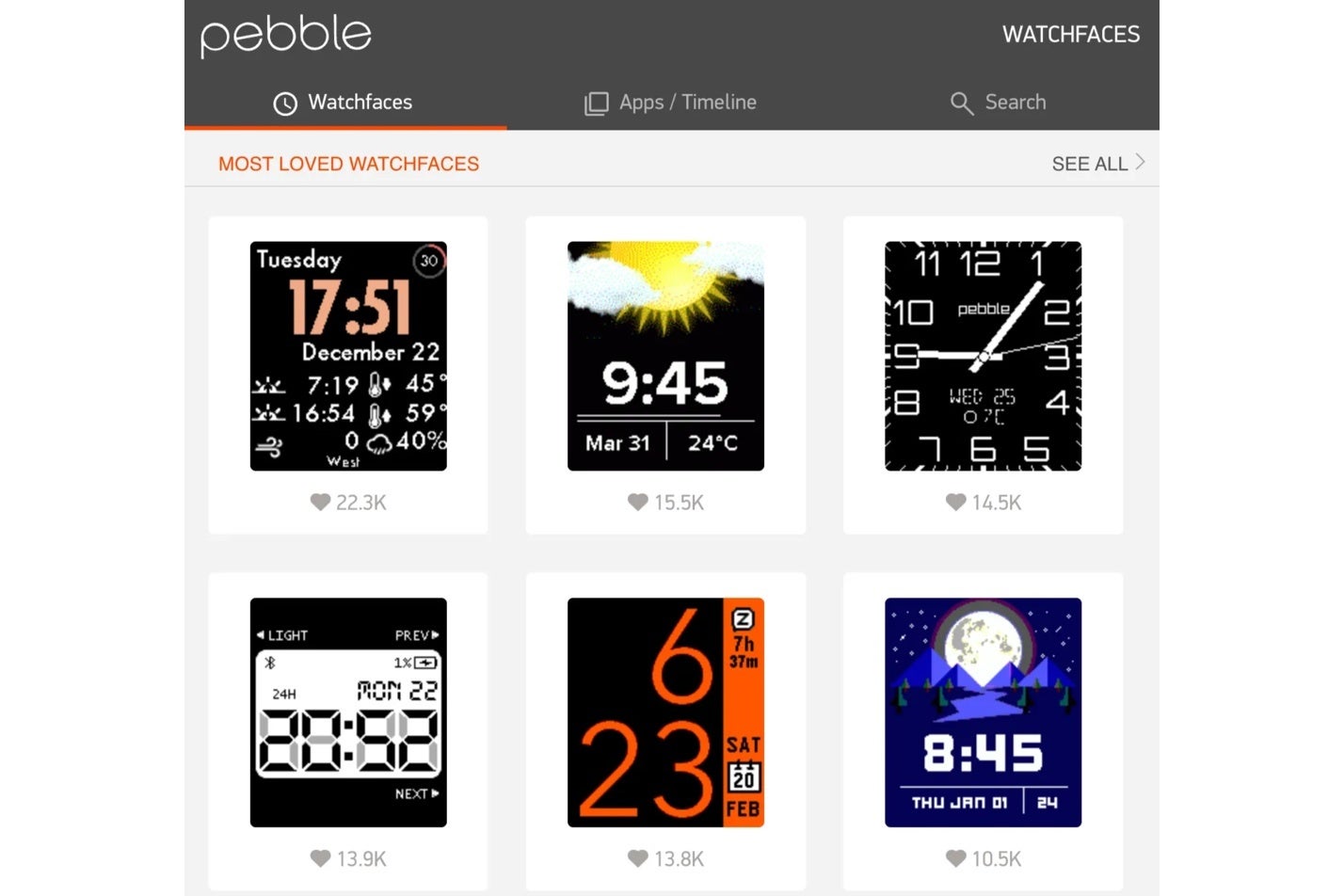 Screenshot from the revived Pebble store