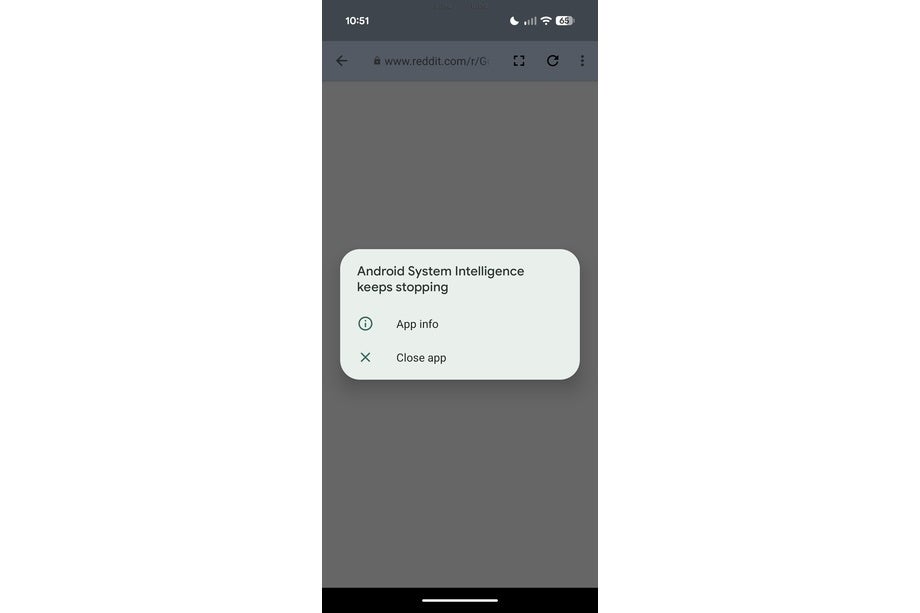 Screenshot of crashing error on Pixel 10 and Pixel 9 devices