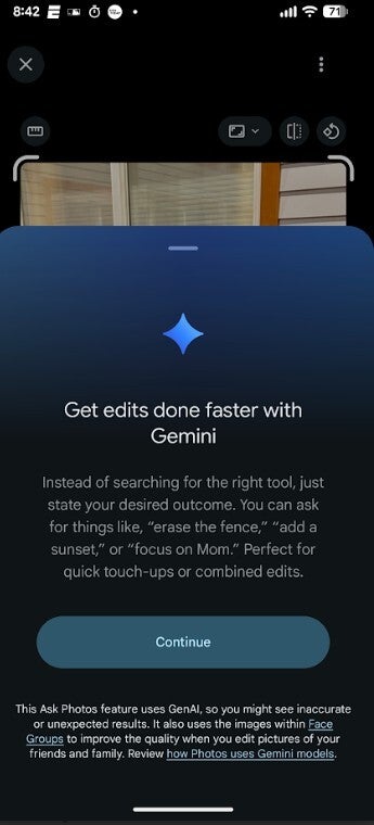 Edit photos on your Android phone by telling the Photos app the changes you want made.