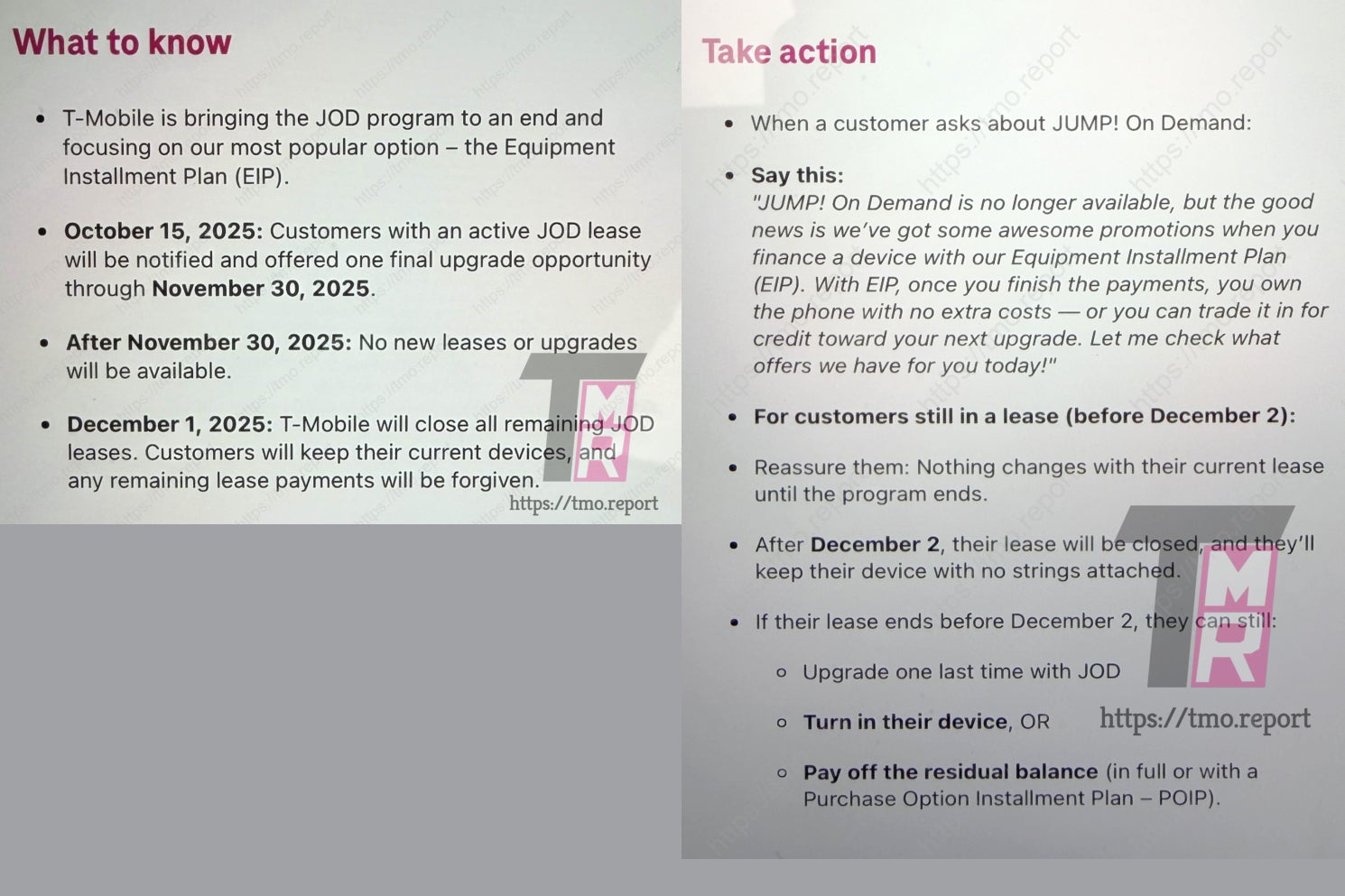 Screenshot of internal T-Mobile memo