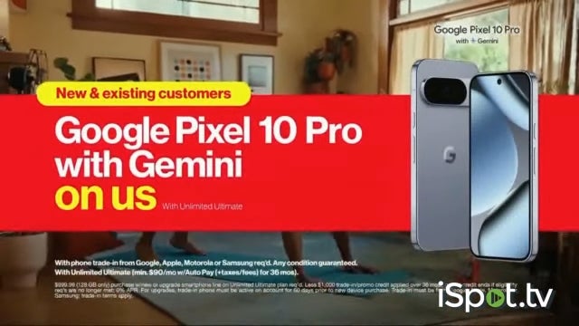 Screenshot of Verizon ad with the Google Pixel 10 Pro promotion