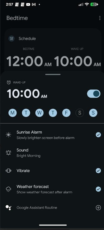 Screenshot shows Pixel users how to set a Sunrise Alarm.