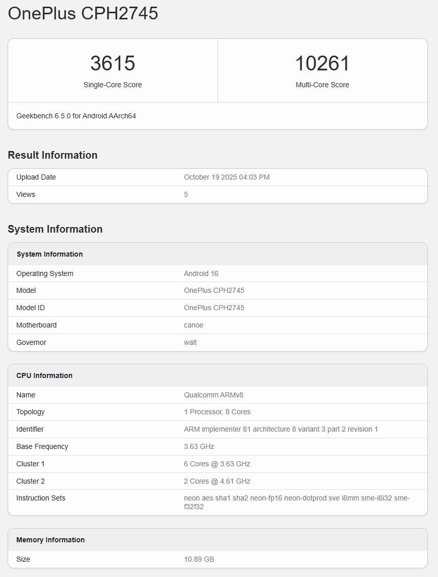 OnePlus 15 battery is officially a beast, and a Geekbench listing shows it’s no slouch, too