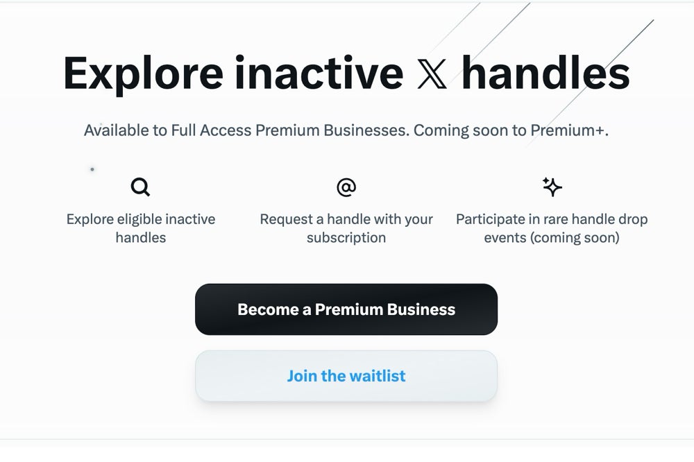 screenshot from the X Handles Marketplace home page