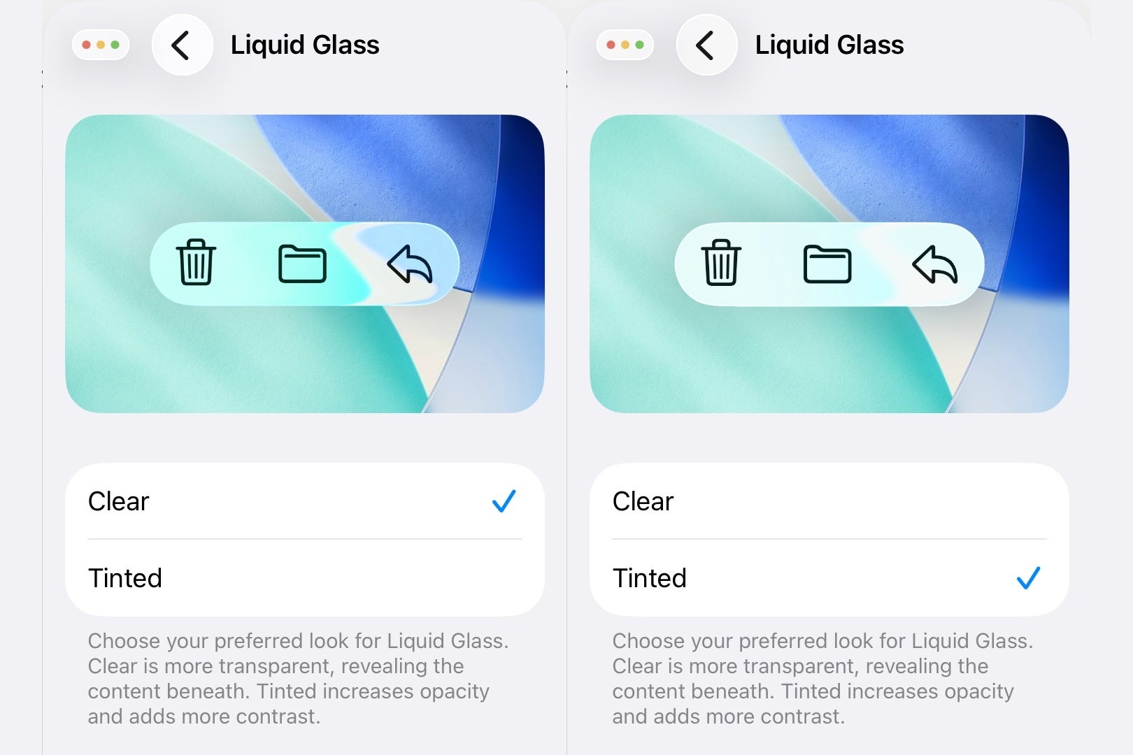 The new liquid glass transparency toggle