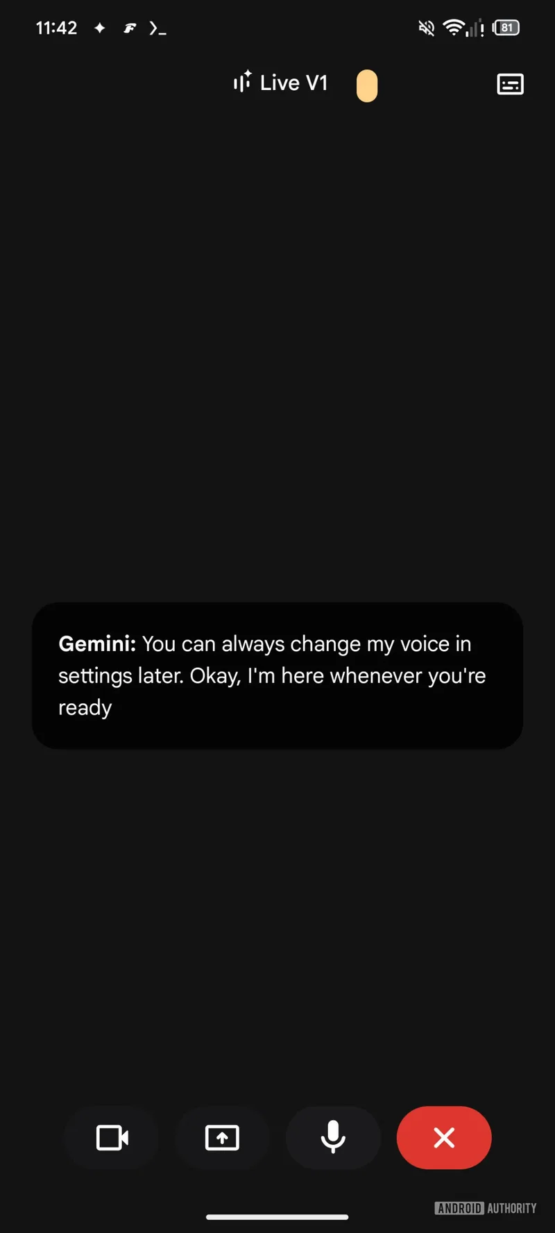 Screenshot of Gemini Live with a mute button