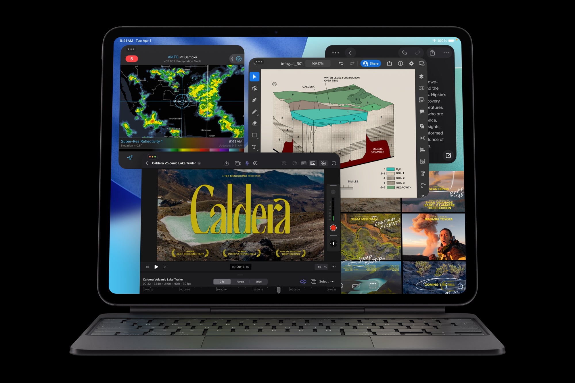 Marketing image of the front of the 2025 iPad Pro with keyboard