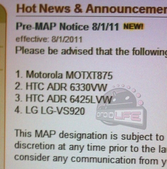 Verizon's latest MAP notice gives us info on two high-end devices - Verizon leaked MAP memo suggests new high-end Android models coming soon