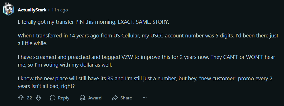Image source – Reddit - Verizon &quot;used to be premium&quot;, now it&#039;s &quot;just expensive&quot;: a customer leaves after 20 years and closes 9 lines