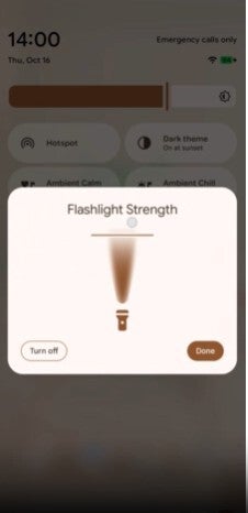 Screenshot shows latest look of the Pixel Flashlight brightness control.