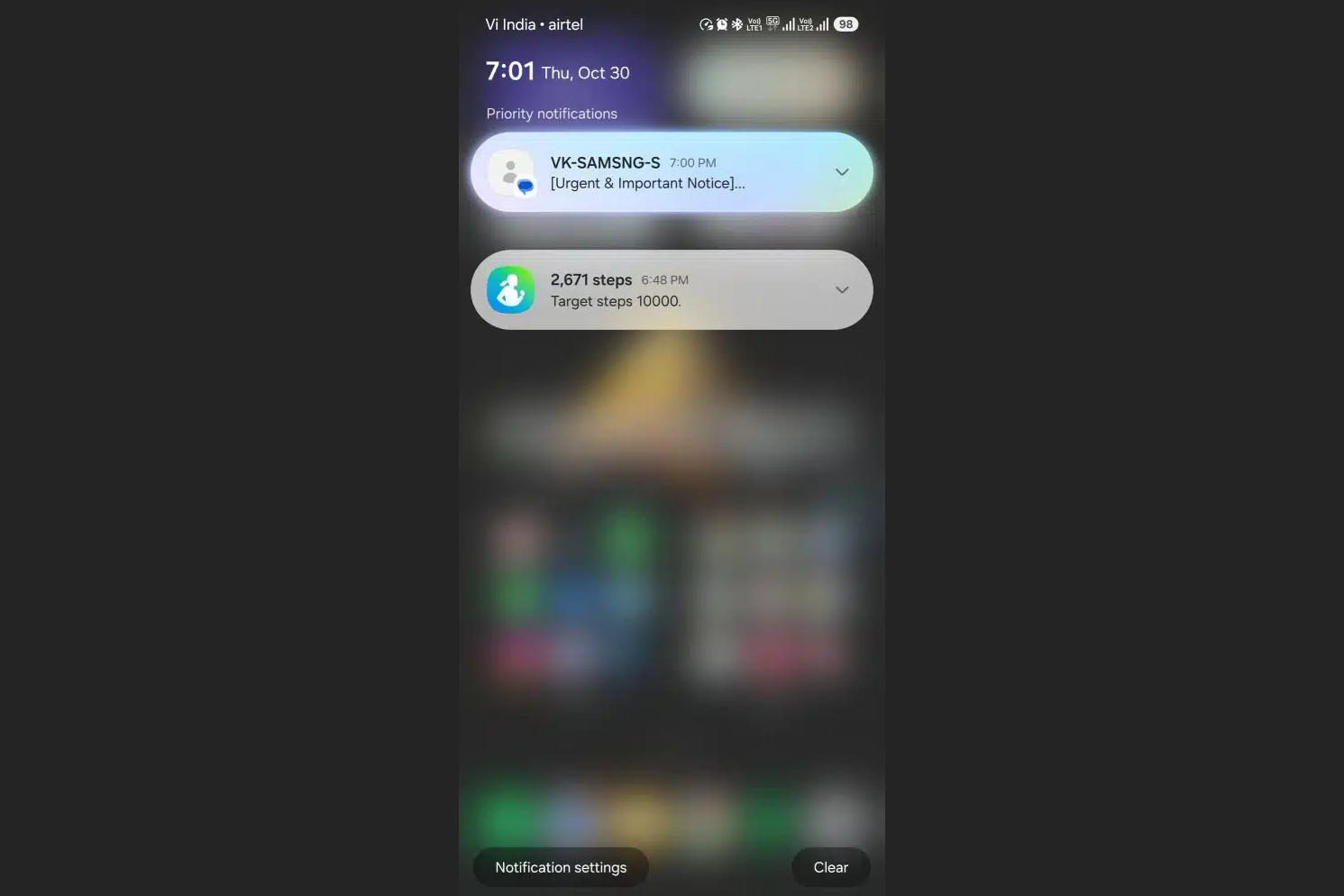 Screenshot of the new Priority Notifications at work