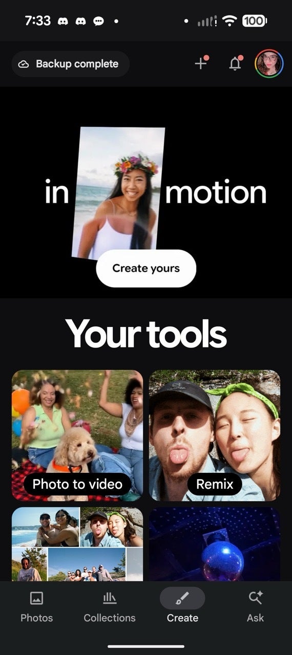 Screenshot with example of the Google Photos video templates tool