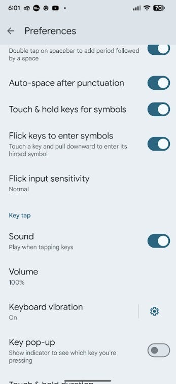 Screenshot of Gboard settings enabling the new Flick feature.