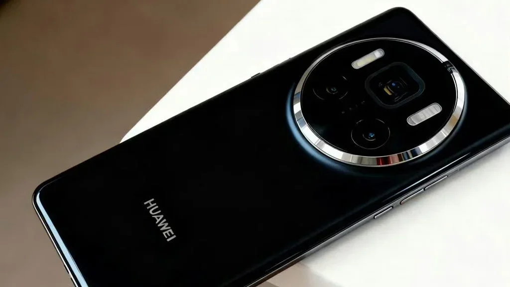 A black Huawei phone.