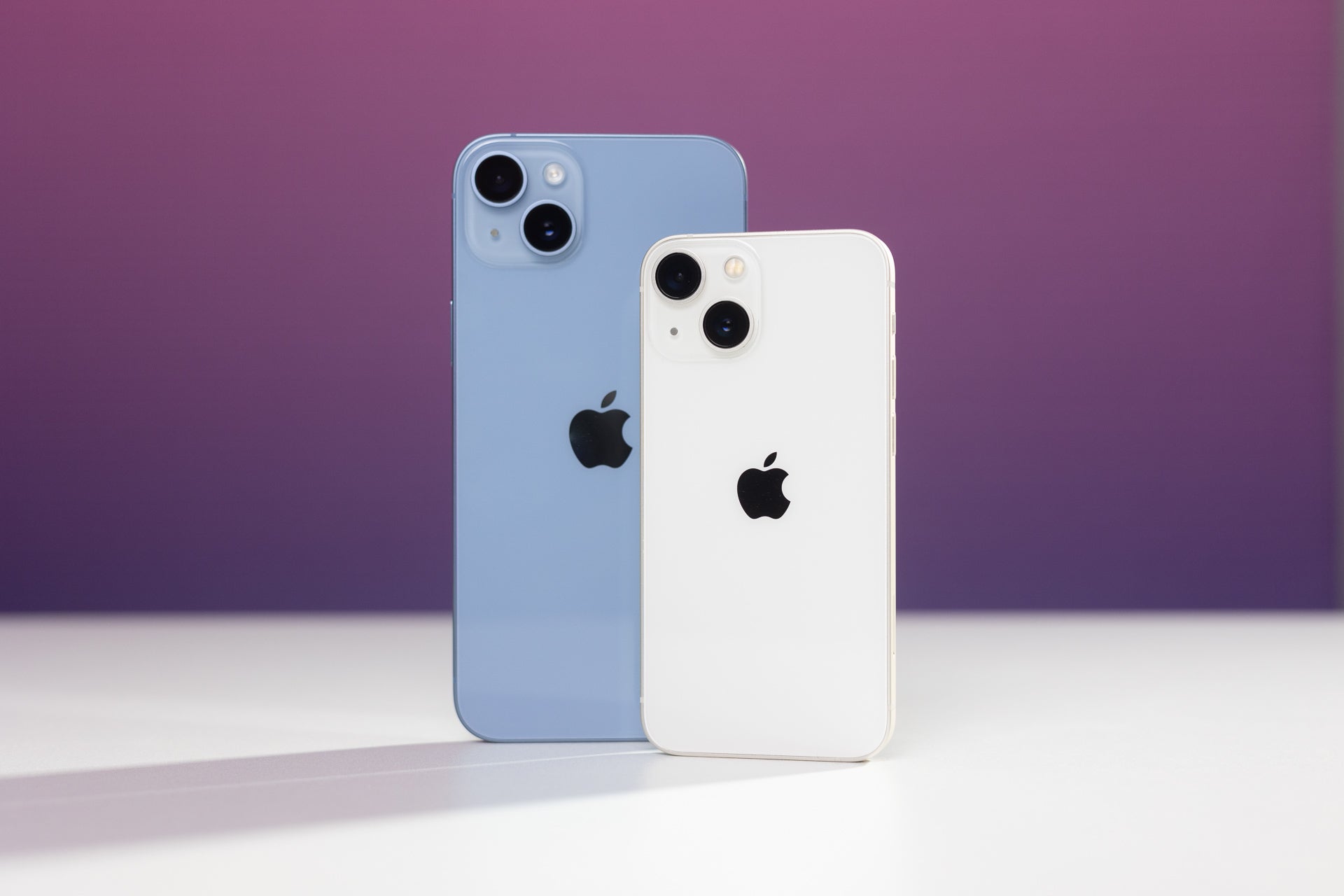 A photo of the iPhone 14 Plus next the iPhone 13 mini.