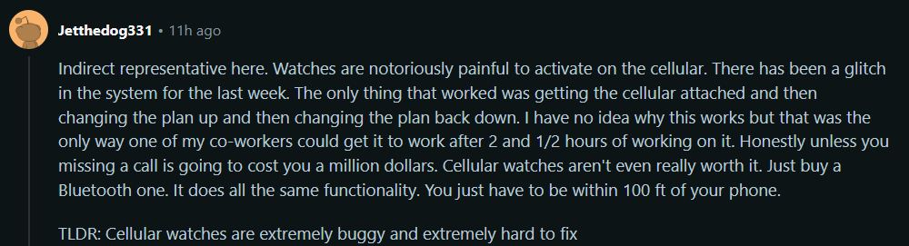 A screenshot from Reddit forums.