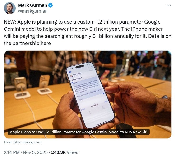 Tweet from Mark Gurman reveals the story.
