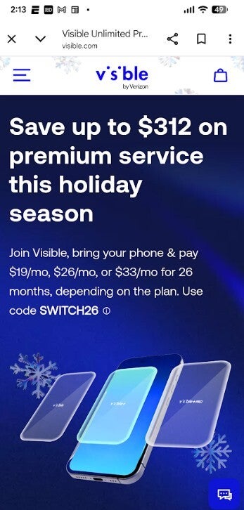 Screenshot shows Visible&amp;#039;s $19/month deal