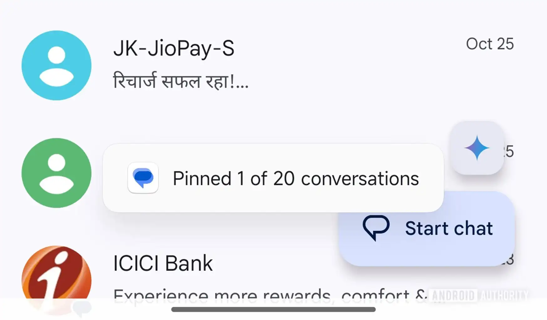 A screenshot of the Google Messages app.