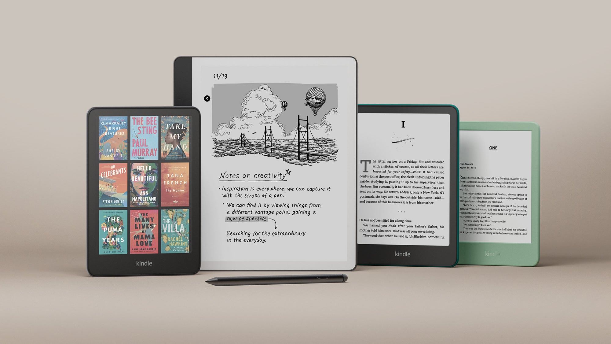 A photo of the latest Kindle family.