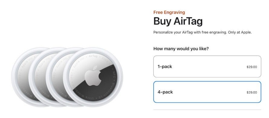 Apple screws up and accidentally lists the 4-pack of AirTags for $29 instead of $99. | Image credit-MacRumors - Apple&#039;s mistake leads to an incredible deal on this accessory for a few buyers