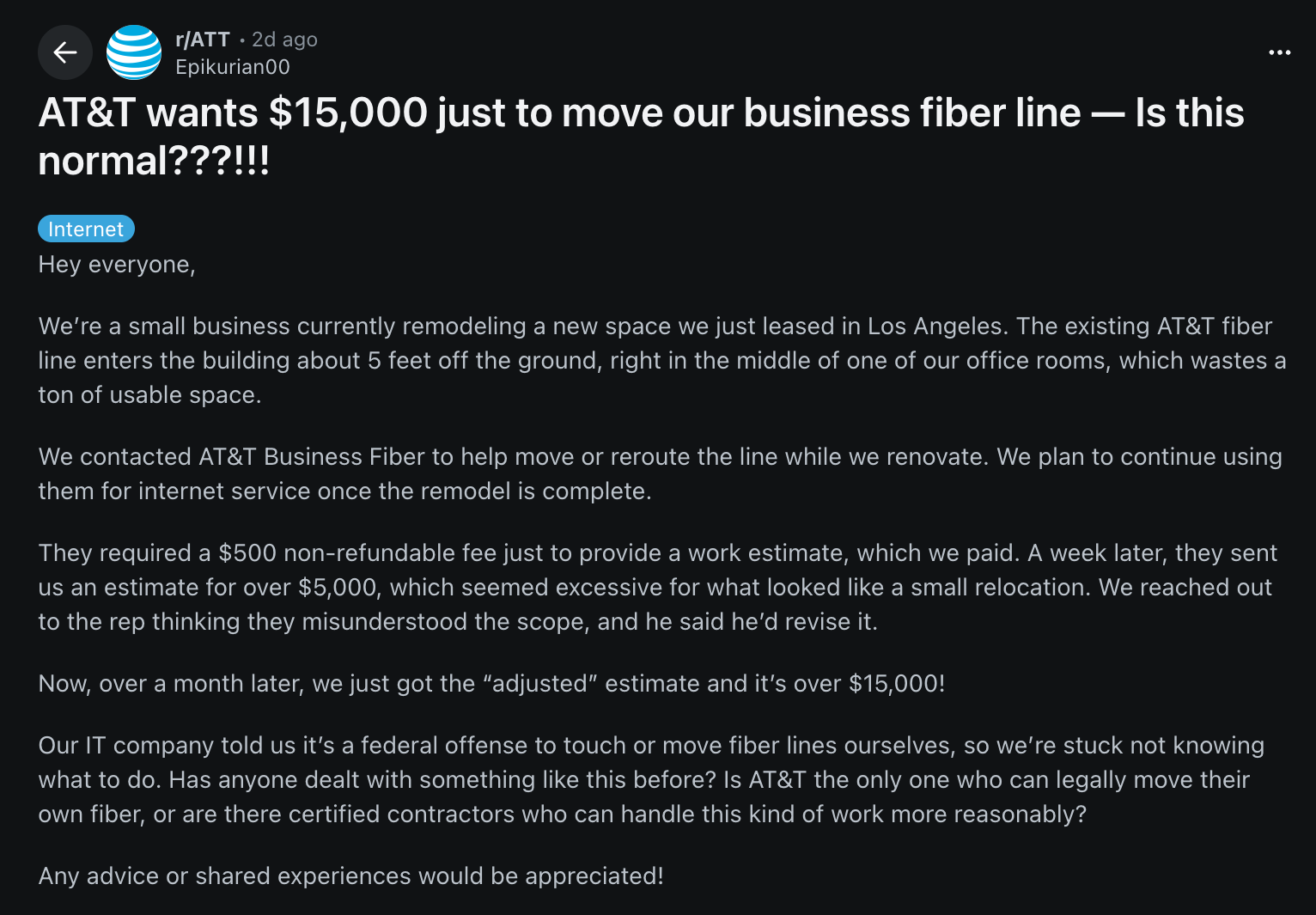 A screenshot of a post on Reddit.