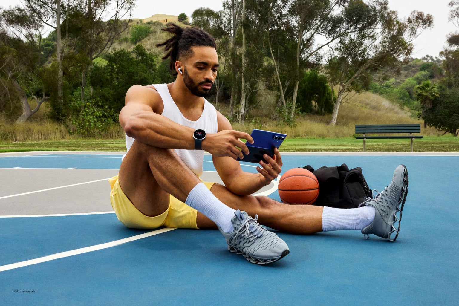 Person working out using Galaxy devices