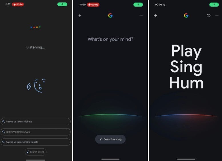 The current and new UI for Google Voice and song search.