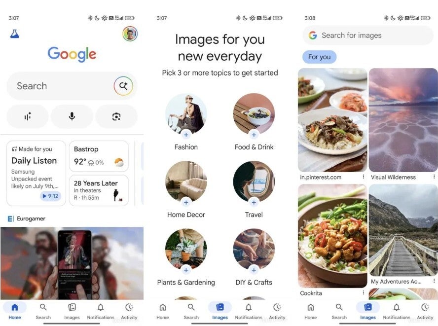 Screenshots show the Google app sporting the new Image tab.