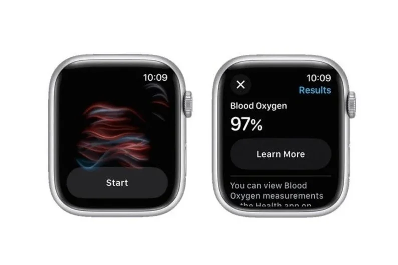 The original pulse oximeter result screen on an Apple Watch.