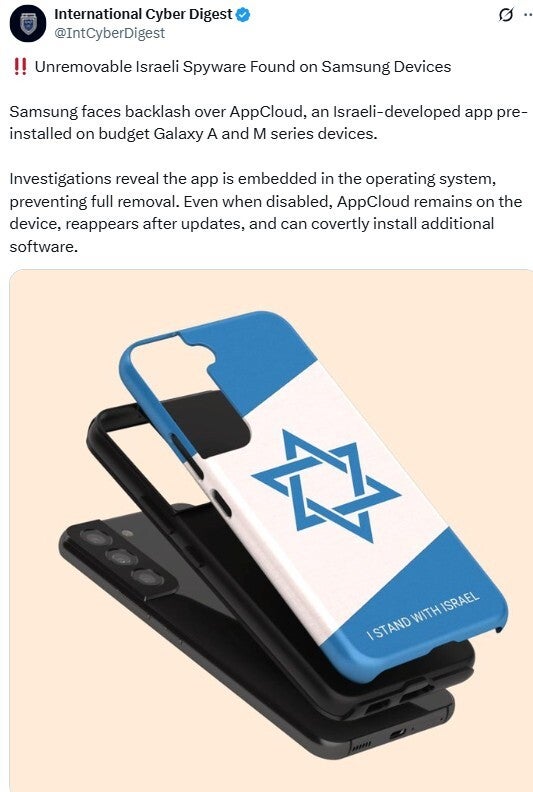 Information about AppCloud was posted in a tweet. | Image credit-X - Bad optics on Samsung&#039;s part is causing concern over unremovable app on some Galaxy phones