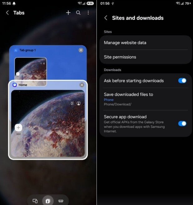 More screenshots that allegedly show the future UI of the Samsung Internet Browser.