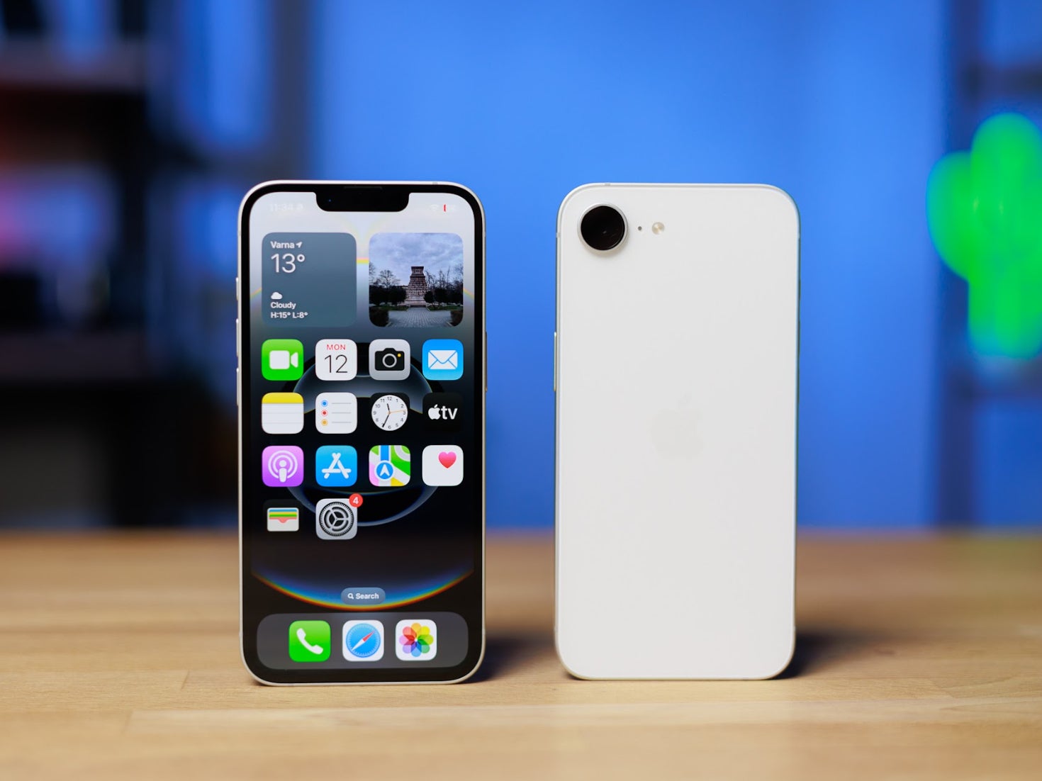 iPhone 16e front and back side by side