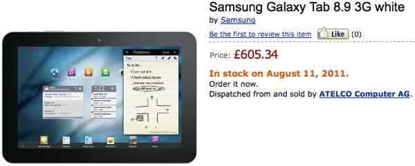 Amazon UK has the Samsung Galaxy Tab 8.9 on pre-order; shipping next week